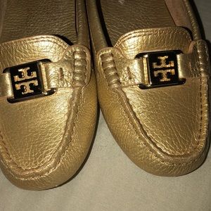 Tory Burch gold loafers
